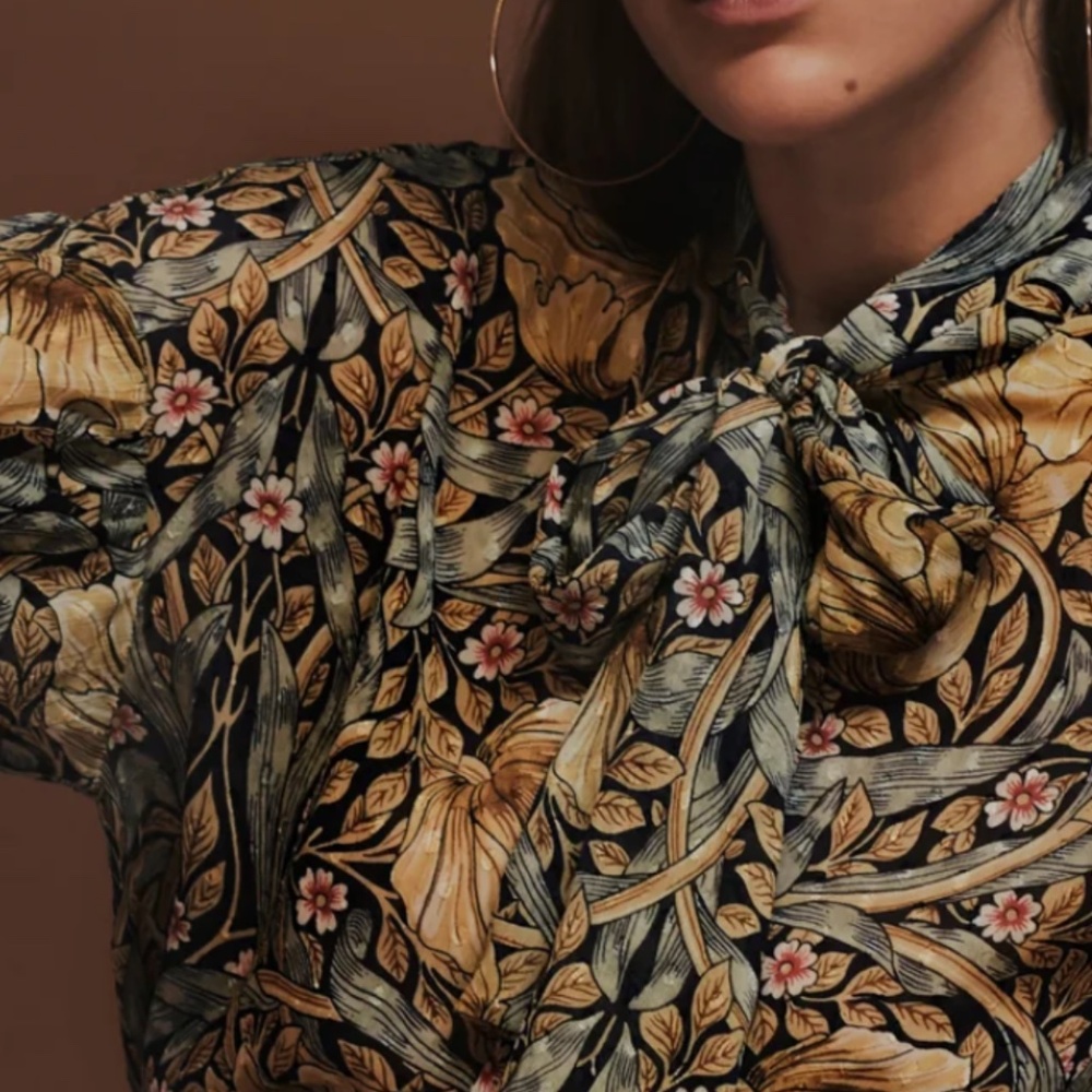 Morris & Co. X H & M Floral Pattern Swiss Dot Blouse- Size 4